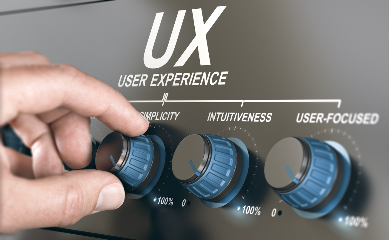 Man turning a knob to adjust UX parameters. User experience concept